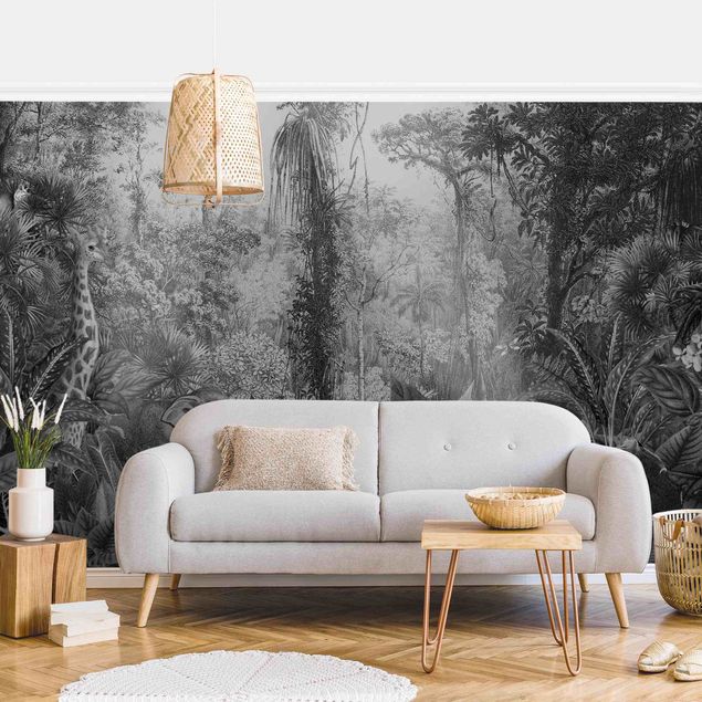 Wanddeko Schlafzimmer Antiker Dschungel Schwarz Weiß