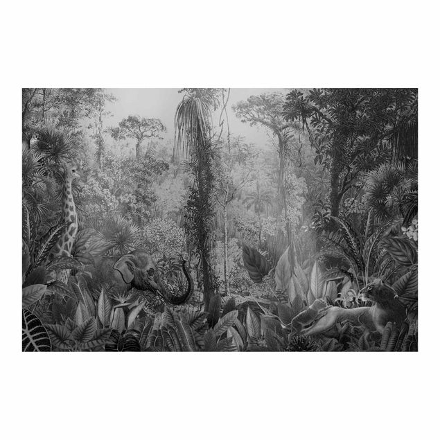 Wanddeko Esszimmer Antiker Dschungel Schwarz Weiß