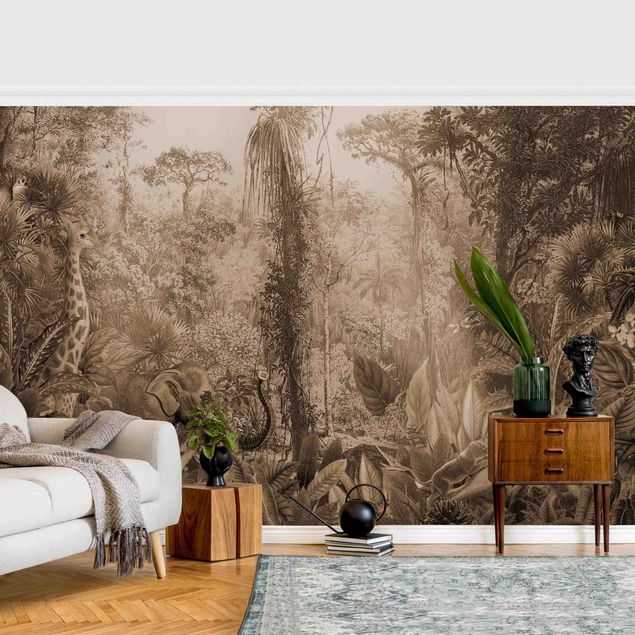 Wanddeko braun Antiker Dschungel Sepia