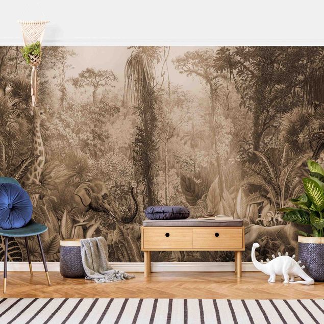 Wanddeko Wohnzimmer Antiker Dschungel Sepia