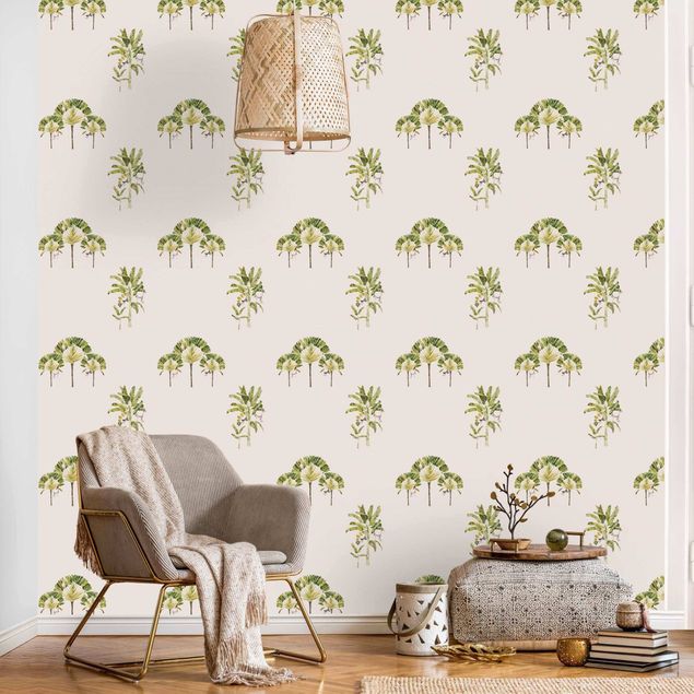 Wanddeko Wohnzimmer Aquarell Bananenpalmen Muster