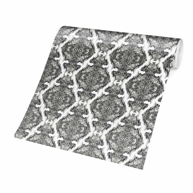 Wanddeko Esszimmer Aquarell Barock Muster in Grau