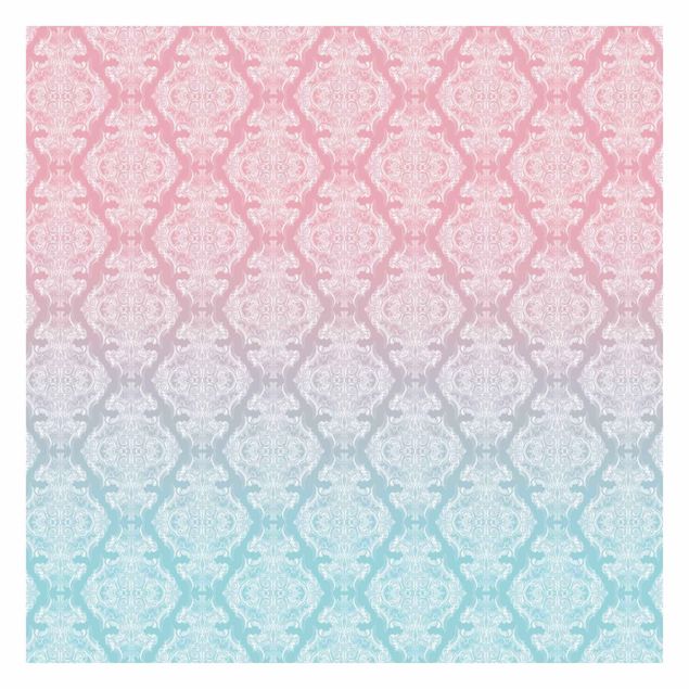 Wanddeko rosa Aquarell Barock Muster mit Blau Rosa Verlauf