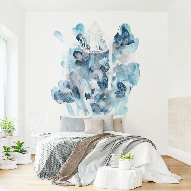 Wanddeko Wohnzimmer Aquarell Bouquet in blauen Schattierungen