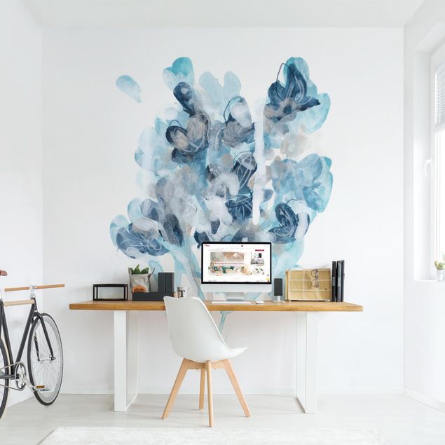 Wanddeko Schlafzimmer Aquarell Bouquet in blauen Schattierungen