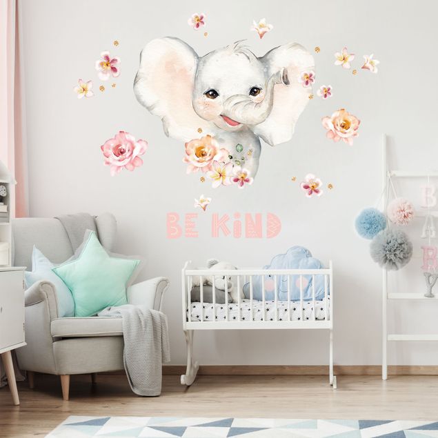 Wanddeko Babyzimmer Aquarell Elefant - Be kind