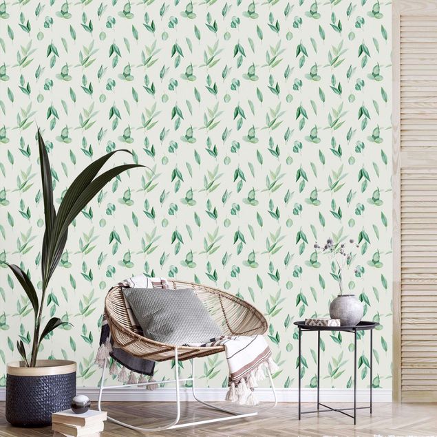 Wanddeko Schlafzimmer Aquarell Eukalyptuszweige Muster