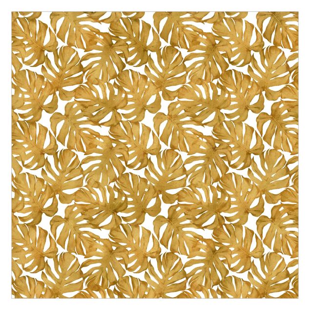 Wanddeko Büro Aquarell Monstera Blätter in Gold