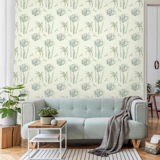 Wanddeko Wohnzimmer Aquarell Papageien und Kaktus Muster