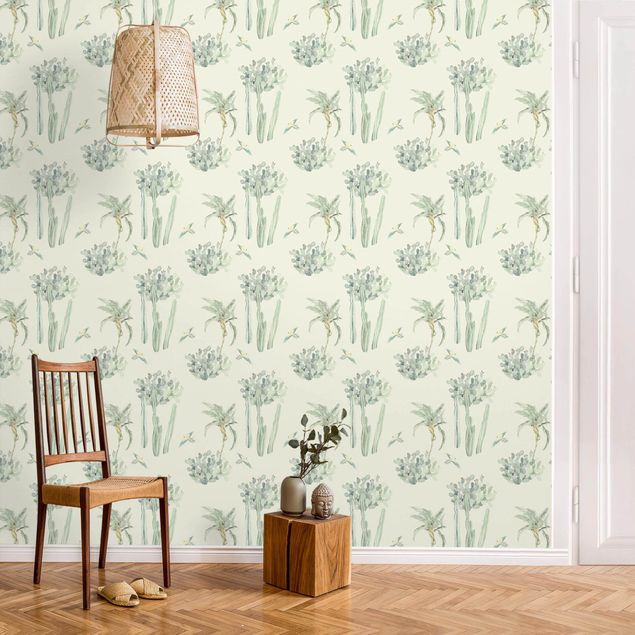 Wanddeko Schlafzimmer Aquarell Papageien und Kaktus Muster