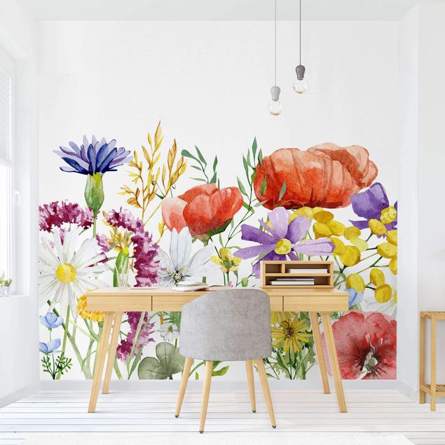 Wanddeko bunt Aquarellierte Blumen