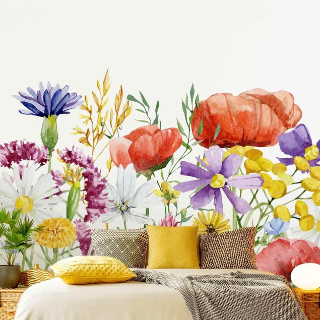 Wanddeko Wohnzimmer Aquarellierte Blumen