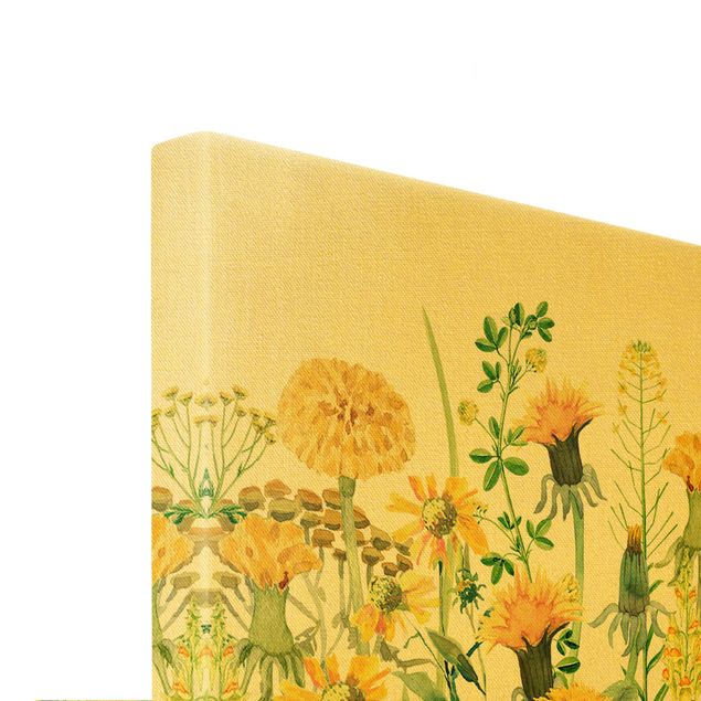 Wanddeko über Bett Aquarellierte Blumenwiese in Gelb