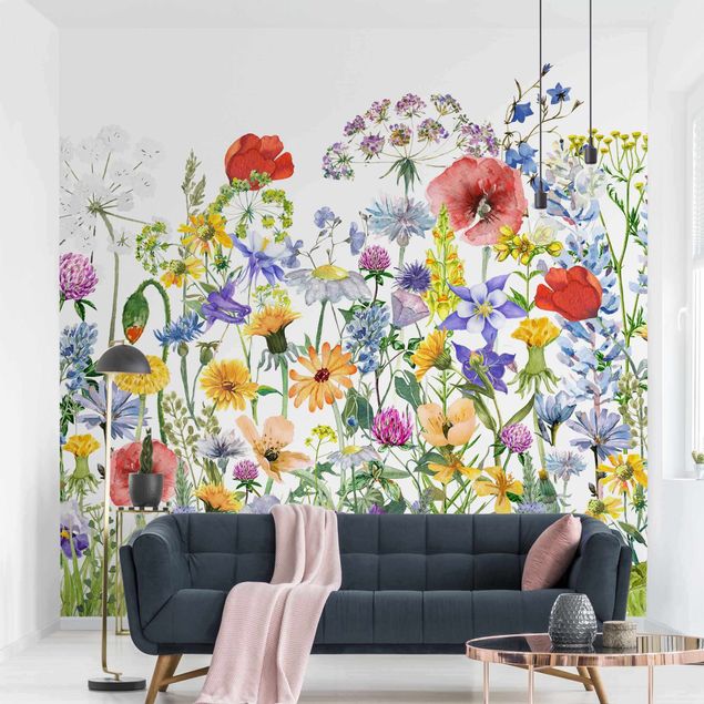 Wanddeko Schlafzimmer Aquarellierte Blumenwiese