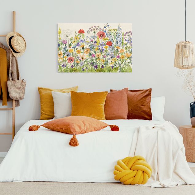 Wanddeko Schlafzimmer Aquarellierte Blumenwiese