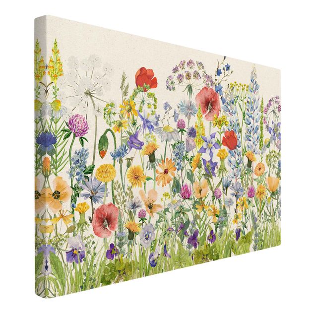 Wanddeko über Sofa Aquarellierte Blumenwiese