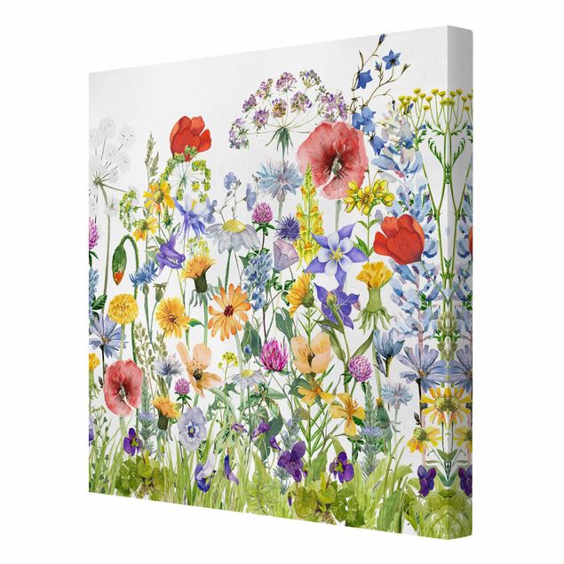 Wanddeko über Sofa Aquarellierte Blumenwiese