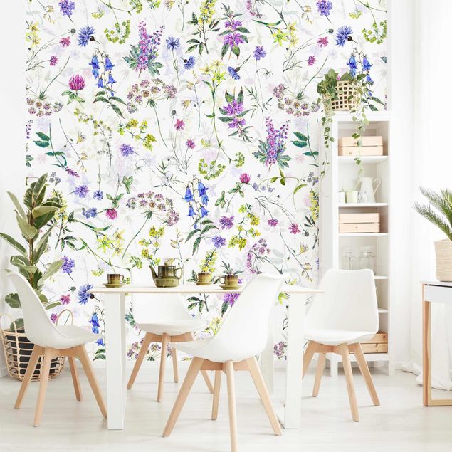Wanddeko Wohnzimmer Aquarellierte Wiesenblumen