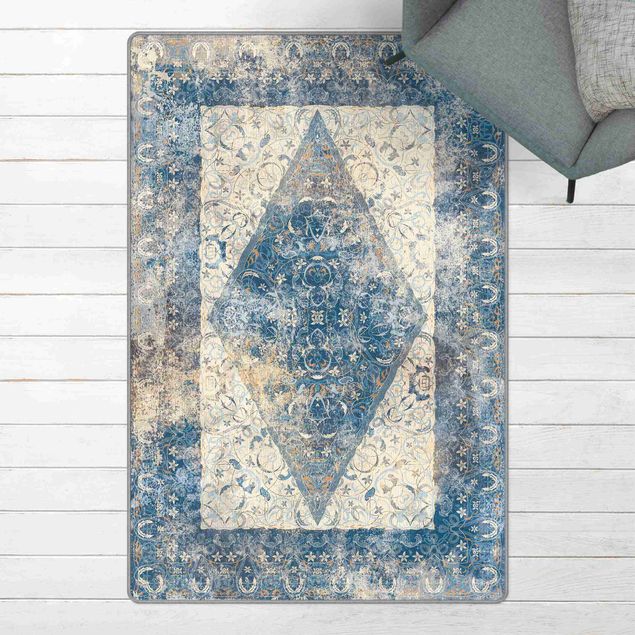 Wanddeko Wohnzimmer Arabischer Teppich in blau Vintage