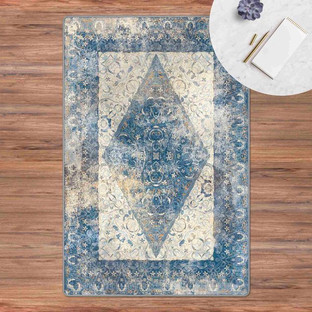 Wanddeko Schlafzimmer Arabischer Teppich in blau Vintage