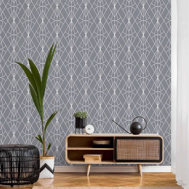 Wanddeko Schlafzimmer Art Deco Diamant Muster vor Grau XXL