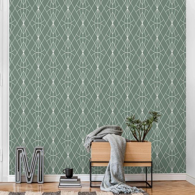 Wanddeko Wohnzimmer Art Deco Diamant Muster vor Grün XXL