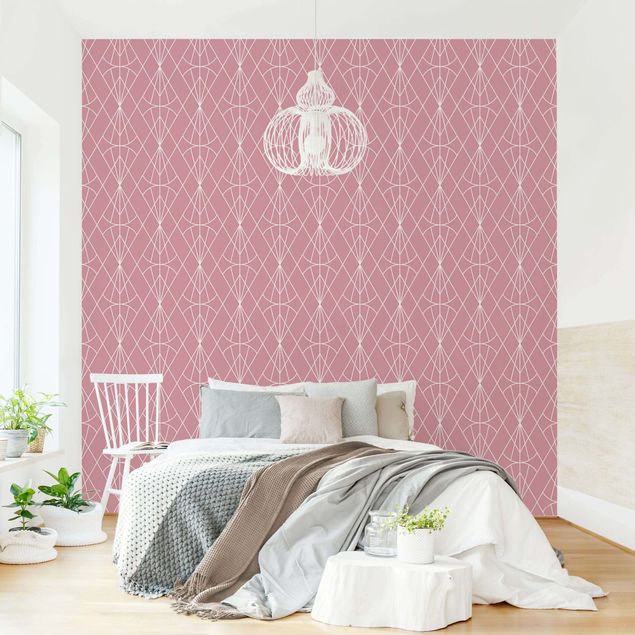 Wanddeko Schlafzimmer Art Deco Diamant Muster vor Rosa XXL