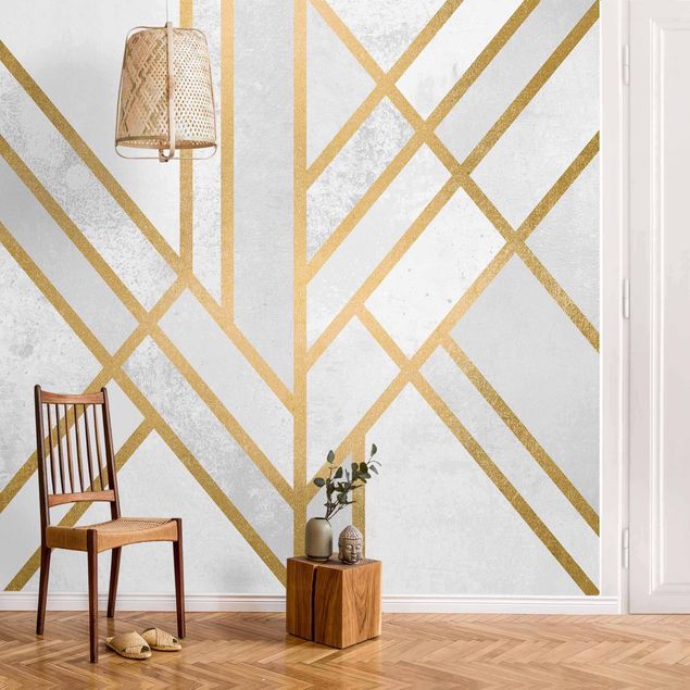 Wanddeko Wohnzimmer Art Deco Geometrie Weiß Gold