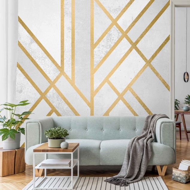 Wanddeko Schlafzimmer Art Deco Geometrie Weiß Gold