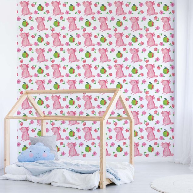 Wanddeko Schlafzimmer Mr. & Mrs. Panda - Axolotl mit Blumen und Melonen