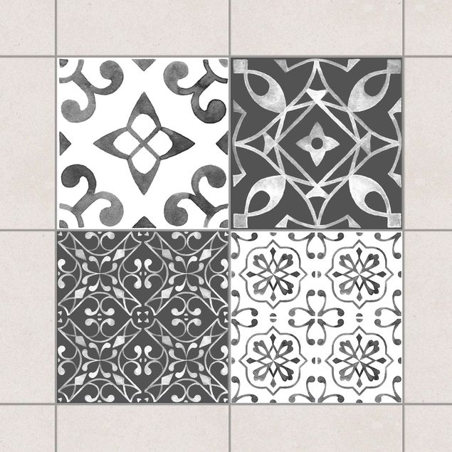 Küchen Deko Aquarell Muster Grau Weiß No.1