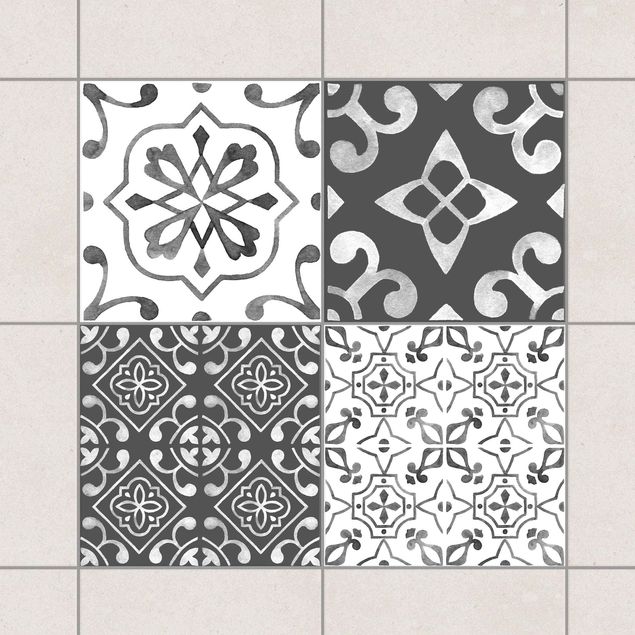 Küchen Deko Aquarell Muster Grau Weiß No.2