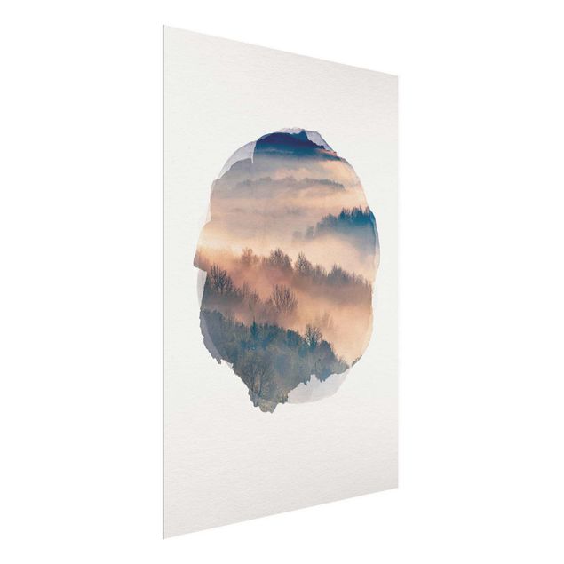 Wanddeko Esszimmer Wasserfarben - Nebel bei Sonnenuntergang
