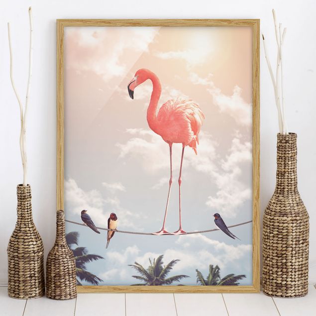 Wanddeko Wohnzimmer Himmel mit Flamingo