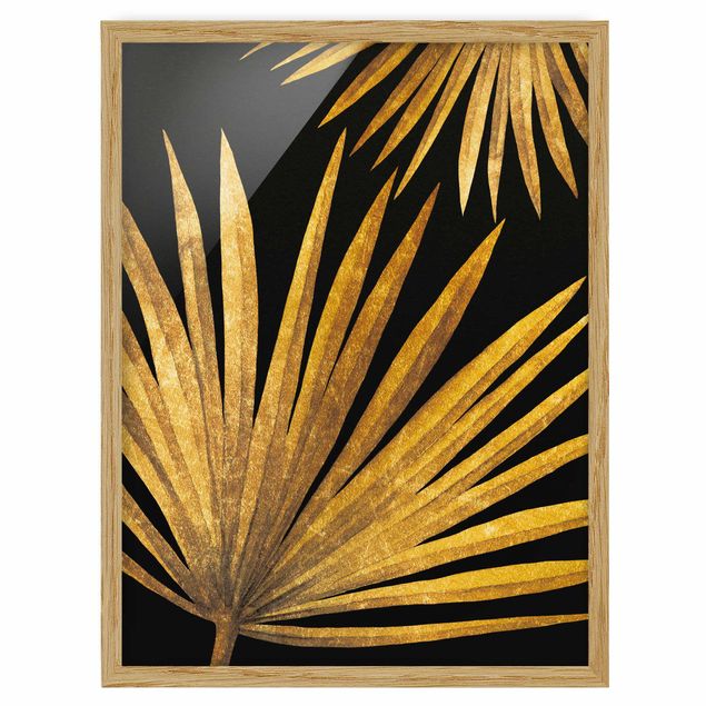 Wanddeko gold Gold - Palmenblatt auf Schwarz