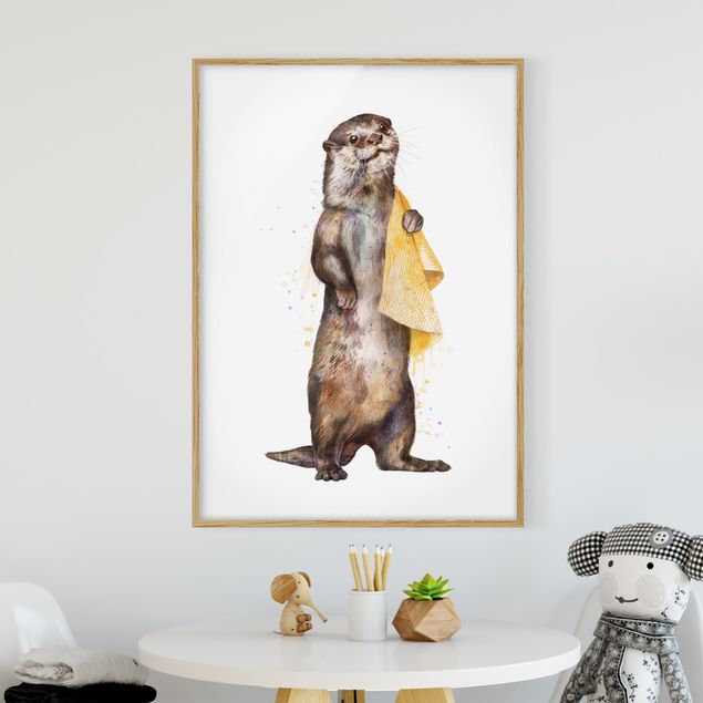 Wanddeko braun Illustration Otter mit Handtuch Malerei Weiß