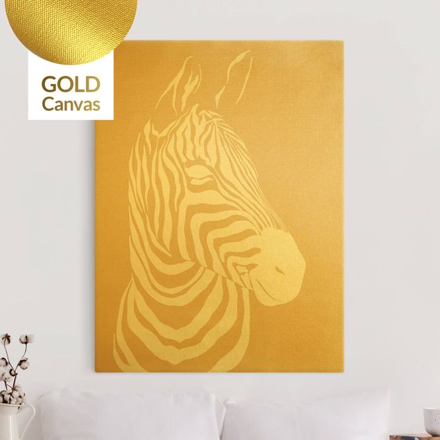Wanddeko gold Safari Tiere - Portrait Zebra Beige