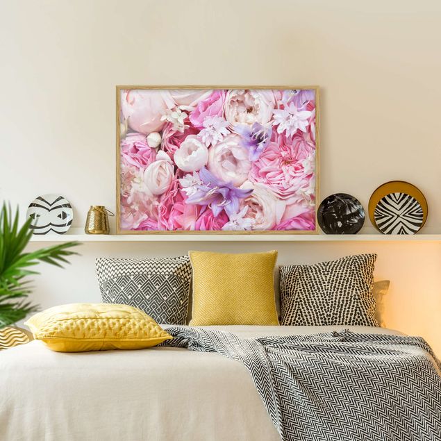 Wanddeko Botanik Shabby Rosen mit Glockenblumen