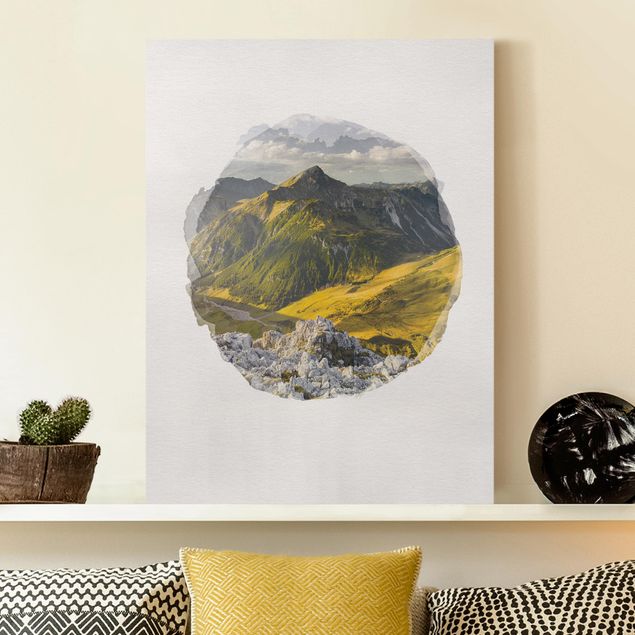 Wanddeko beige Wasserfarben - Berge und Tal der Lechtaler Alpen in Tirol