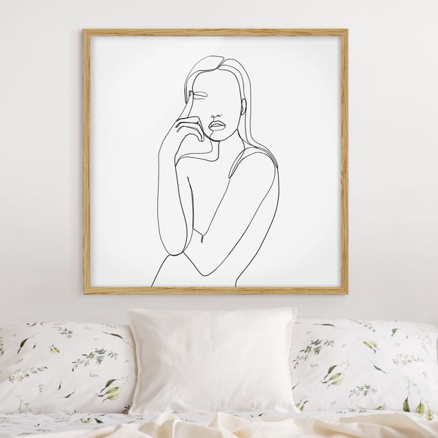 Wanddeko Schlafzimmer Line Art Nachdenkliche Frau Schwarz Weiß