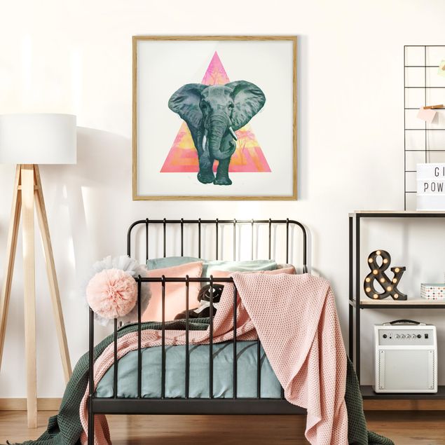 Wanddeko Wohnzimmer Illustration Elefant vor Dreieck Malerei
