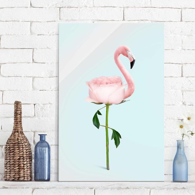 Wanddeko Jugendzimmer Flamingo mit Rose