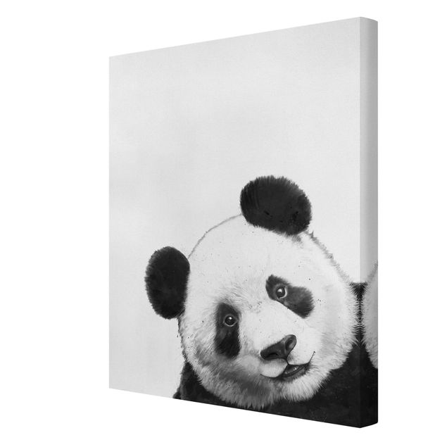 Wanddeko Esszimmer Illustration Panda Schwarz Weiß Malerei
