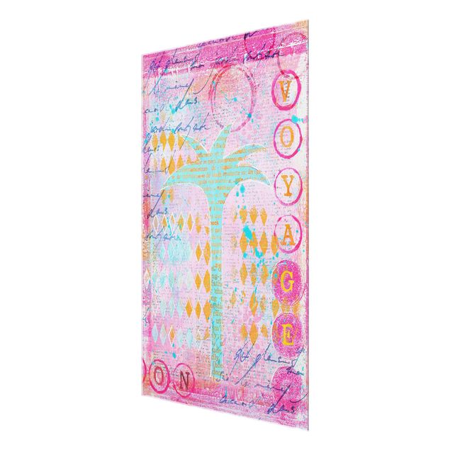 Wanddeko pink Bunte Collage - Bon Voyage mit Palme
