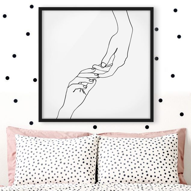 Wanddeko Wohnzimmer Line Art Hände Berührung Schwarz Weiß
