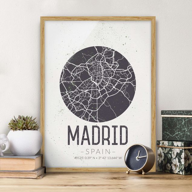 Wanddeko Wohnzimmer Stadtplan Madrid - Retro