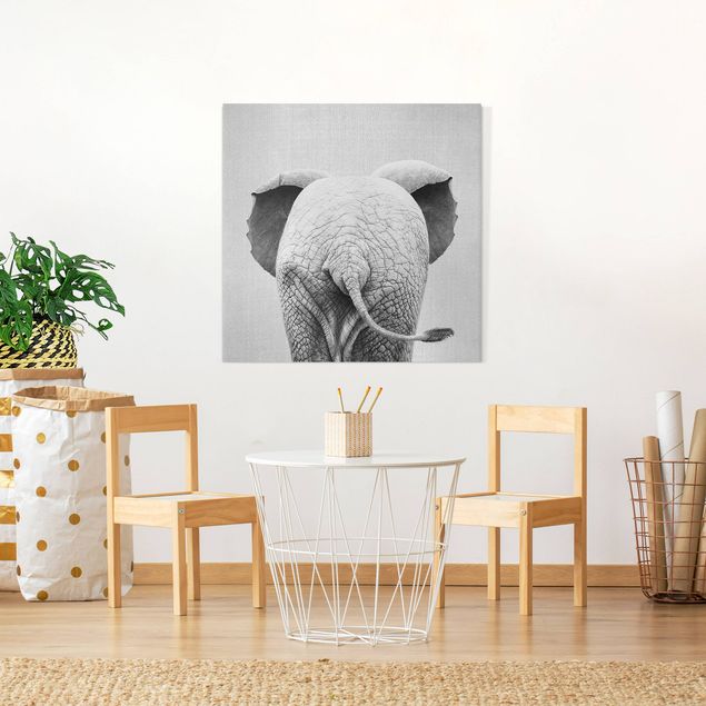 Elefant Leinwand Baby Elefant von hinten Schwarz Weiß