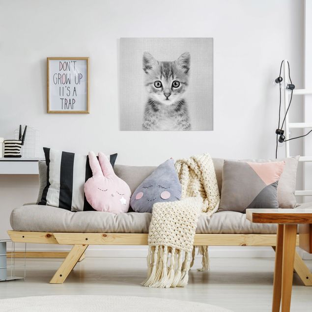 Wanddeko Wohnzimmer Baby Katze Killi Schwarz Weiß
