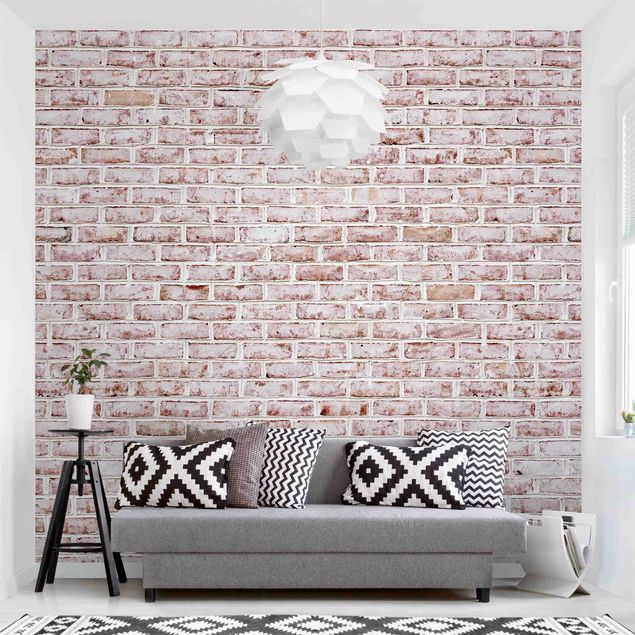Ziegelstein Tapete Backstein Mauer Shabby gestrichen Weiß