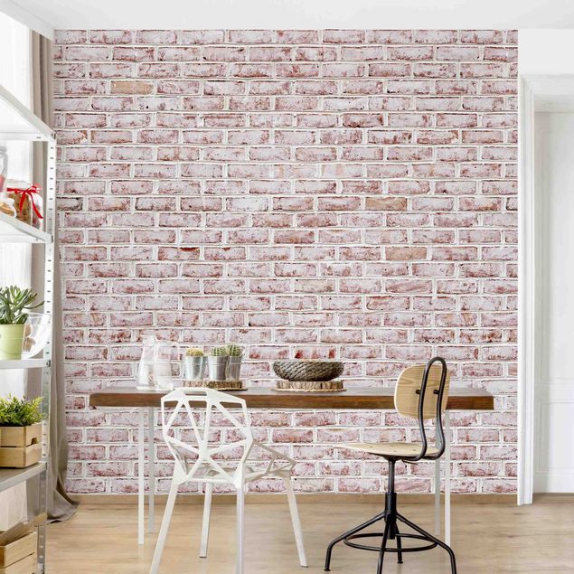 Wanddeko Schlafzimmer Backstein Mauer Shabby gestrichen Weiß